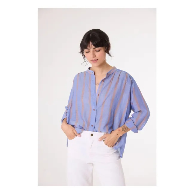 Bluse Ella Metallic-Streifen | Blau