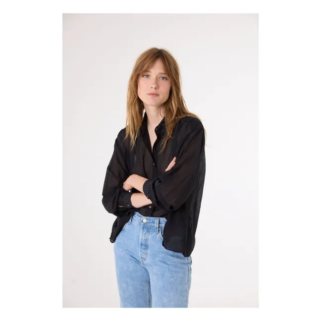 Camisa Ali de algodón orgánico y seda | Negro