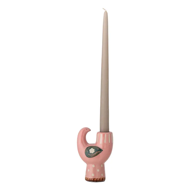 Stoneware bird candlestick Trudy | Pink