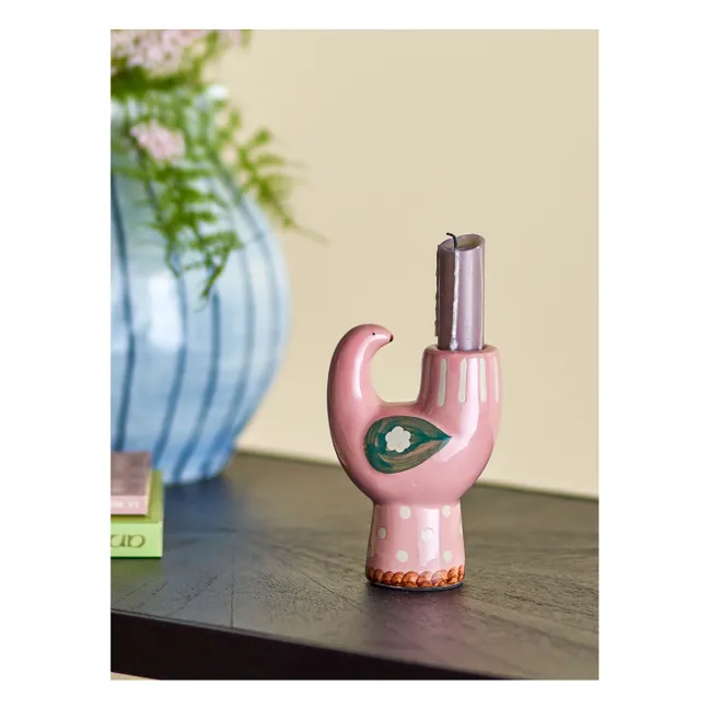 Bougeoir oiseau en grès Trudy | Rose