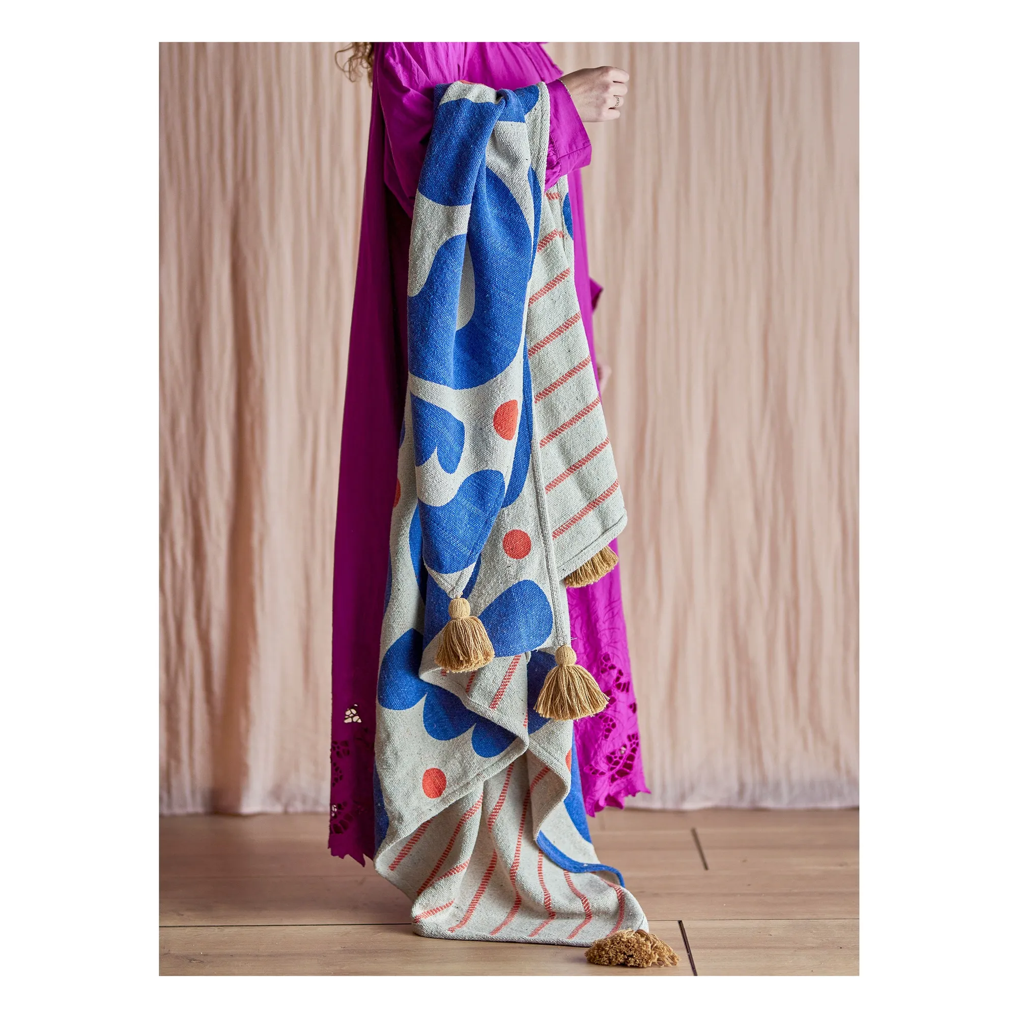 Plaid en coton recyclé Eviaya  | Bleu- Image produit n°4