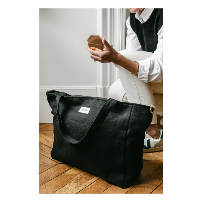 Linen zipped bag | Black
