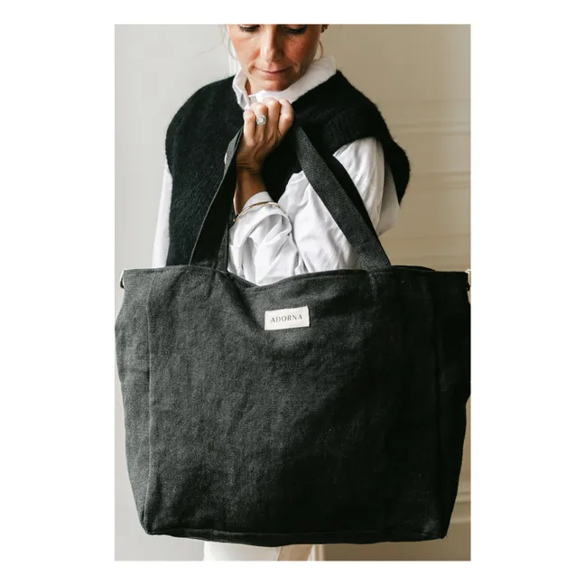Tasche mit Reißverschluss aus Leinen | Schwarz