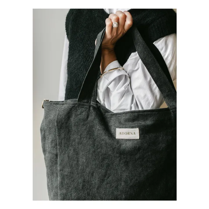 Bolsa de lino con cremallera | Negro- Imagen del producto n°3