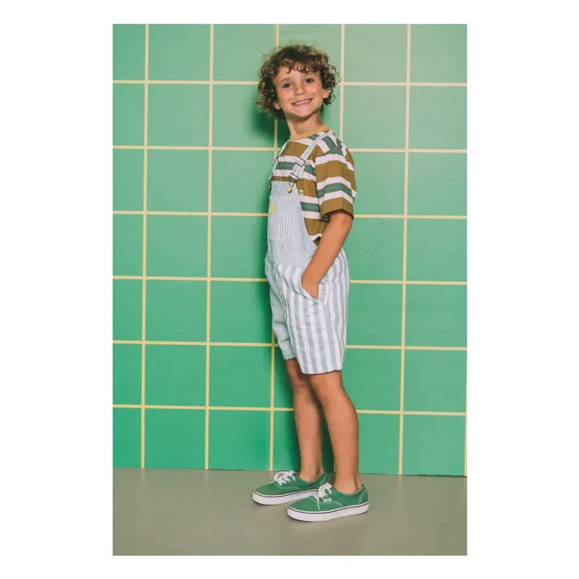 Latzhose Shorts Gestreift | Pfauenblau