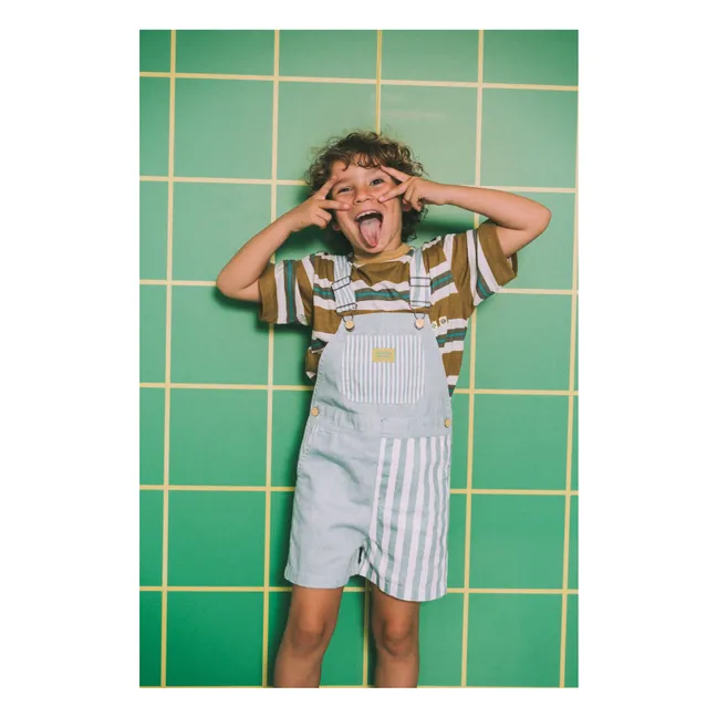 Latzhose Shorts Gestreift | Pfauenblau