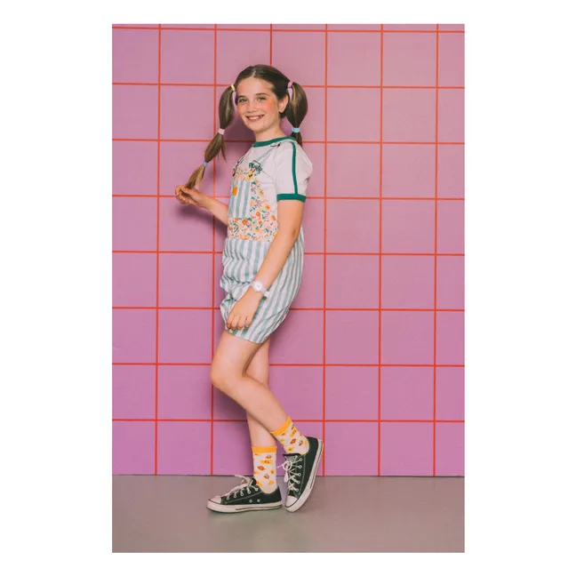 Latzhose Short Blume | Pfauenblau
