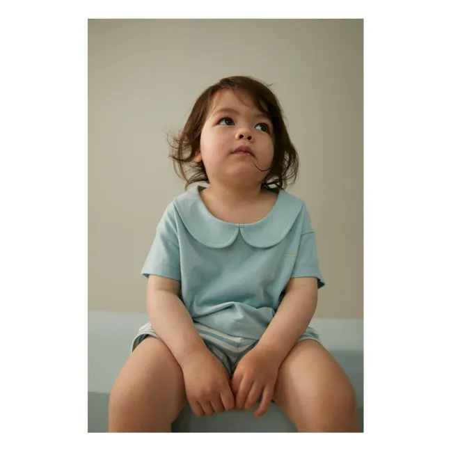 T-shirt Col Claudine Coton Bio  | Bleu ciel