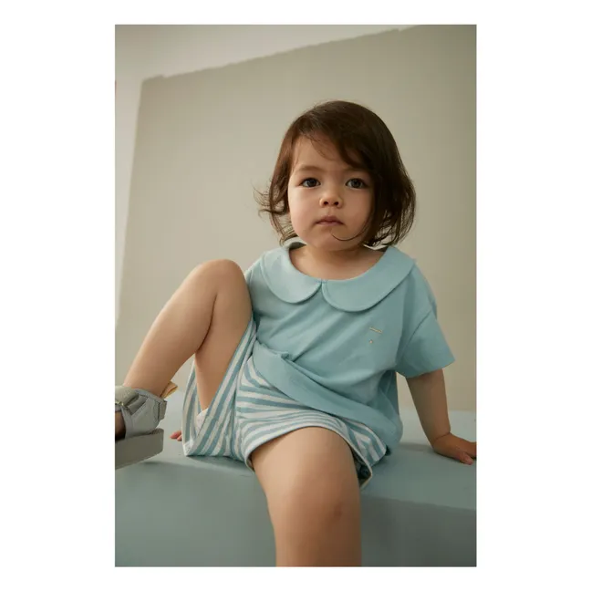 T-shirt Col Claudine Coton Bio  | Bleu ciel