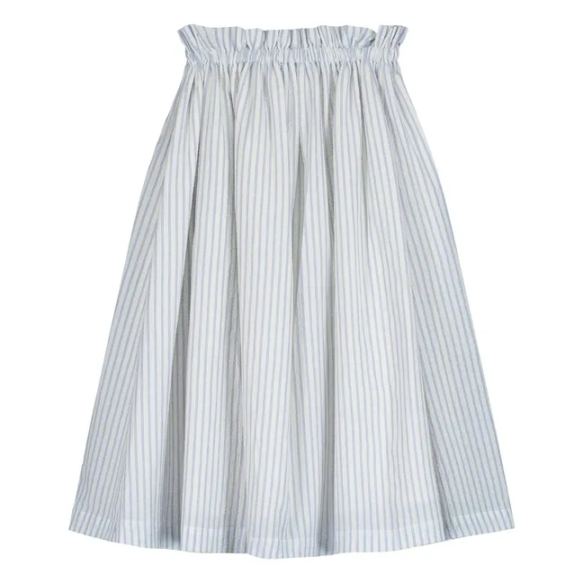 Jupe Midi Seersucker Rayée | Bleu Clair