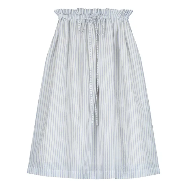 Jupe Midi Seersucker Rayée | Bleu Clair