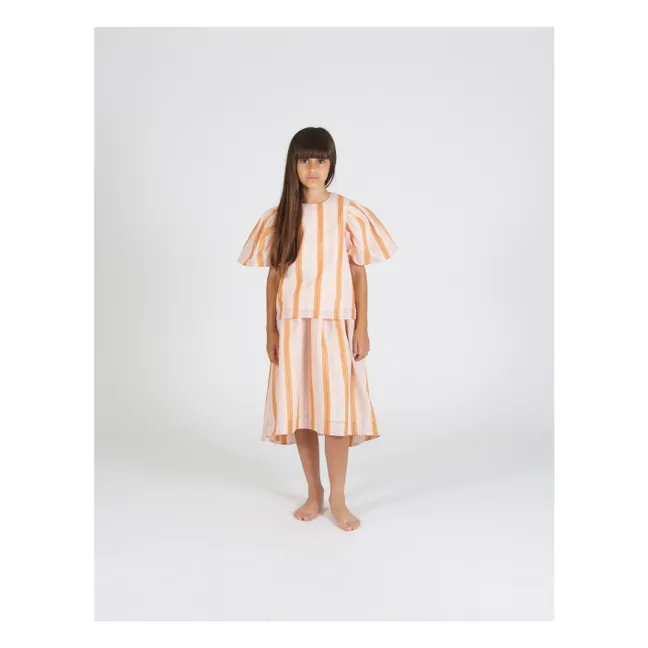 Striped Midi Tail-Hem Skirt | Powder pink