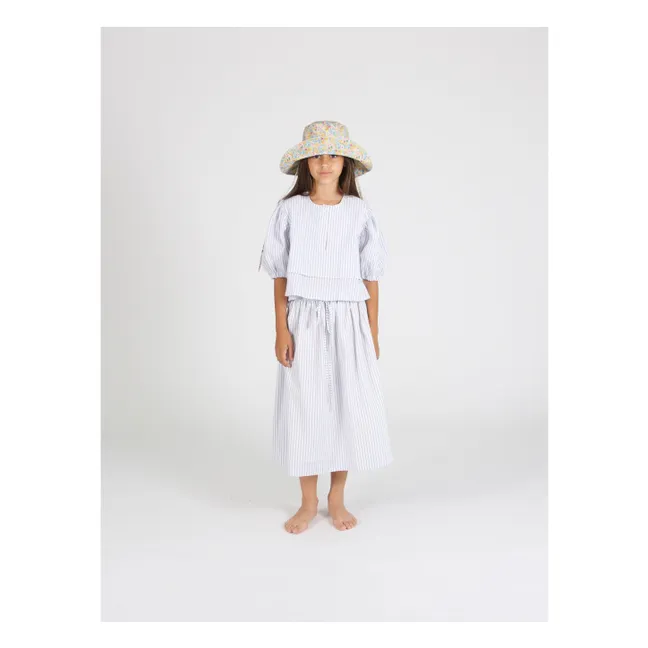 Jupe Midi Seersucker Rayée | Bleu Clair
