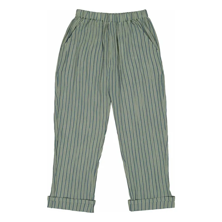 Pantalon Gazelle Rayures Gaze De Coton | Vert kaki- Image produit n°0