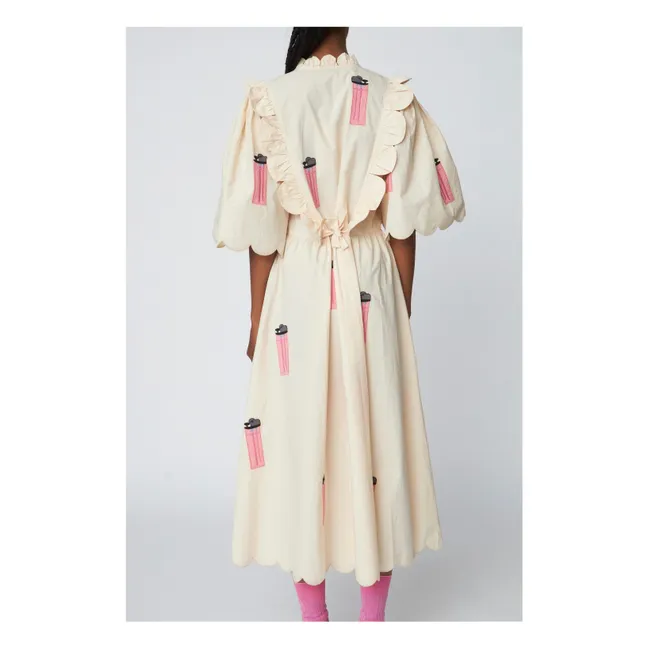 Besticktes Kleid aus Bio-Baumwolle | Elfenbeinfarben