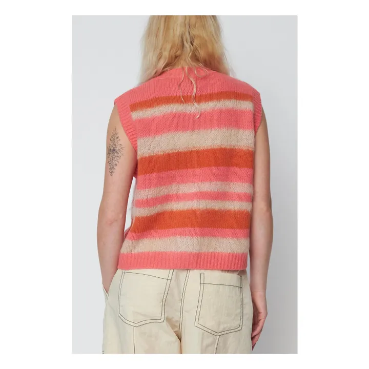 Wool and Mohair Stripe Sleeveless Cardigan | Pink- Product image n°1