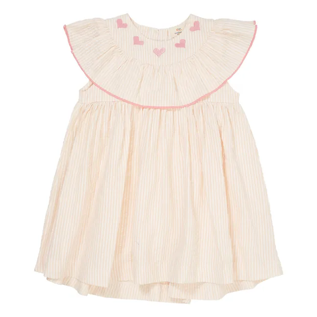 Kleid Streifen Bio-Baumwolle | Blassrosa