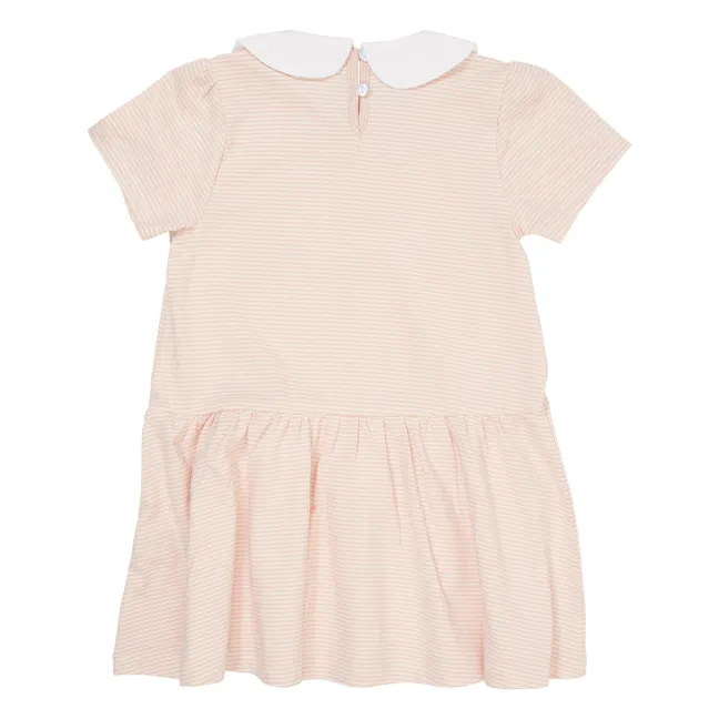 Kleid Streifen Claudine-Ausschnitt Bio-Baumwolle | Blassrosa