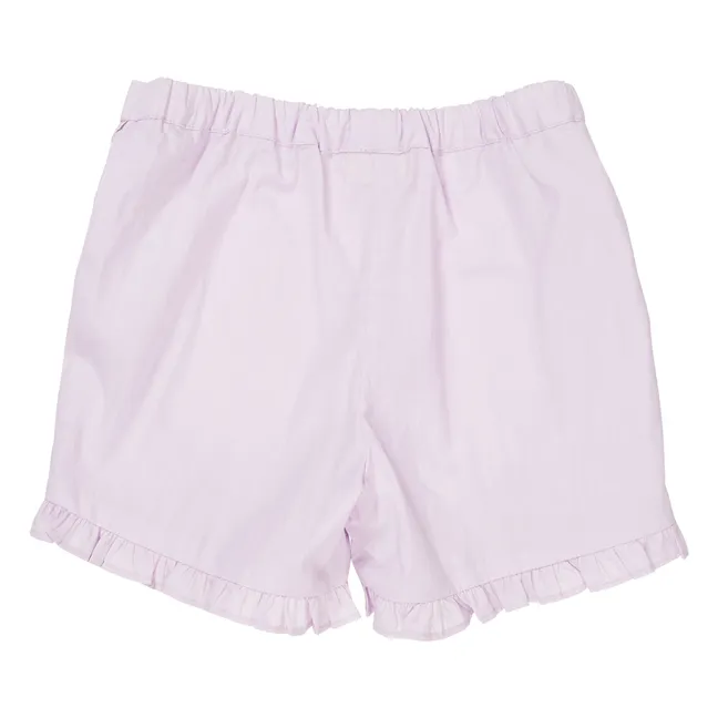 Pantaloncini con volant in popeline di cotone biologico | Lilla