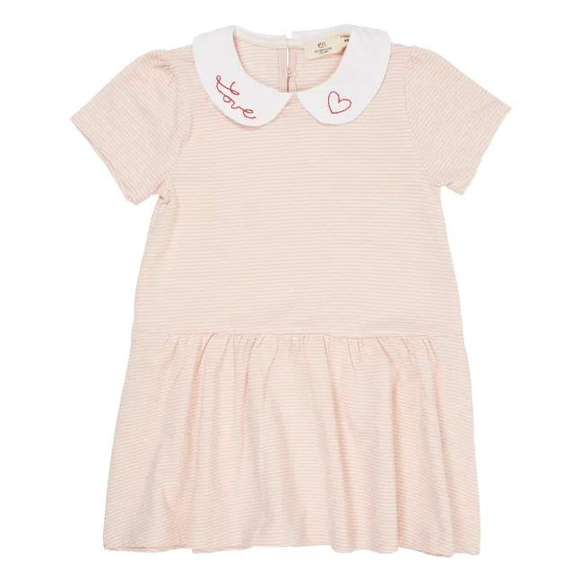 Kleid Streifen Claudine-Ausschnitt Bio-Baumwolle | Blassrosa