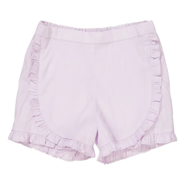 Pantaloncini con volant in popeline di cotone biologico | Lilla
