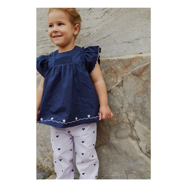 Bluse Volants Popeline Bio-Baumwolle | Navy