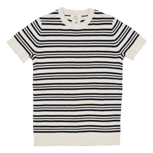 T-Shirt Streifen Leichte Maschenware Bio-Baumwolle | Navy