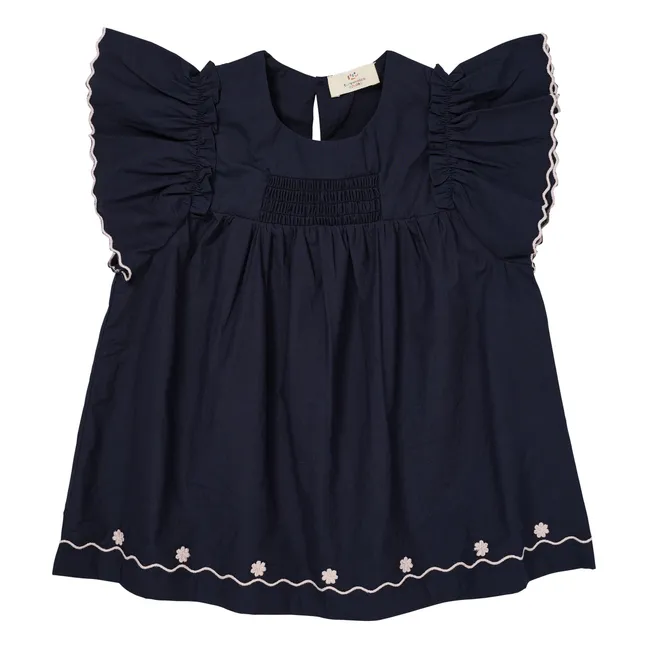 Bluse Volants Popeline Bio-Baumwolle | Navy