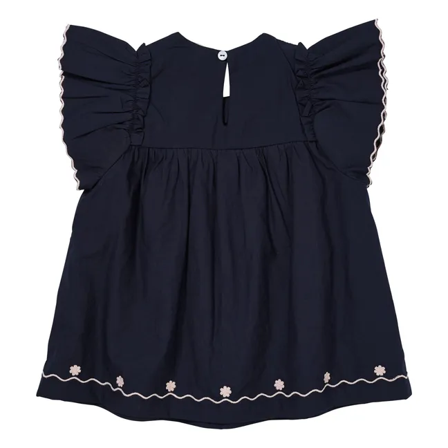Bluse Volants Popeline Bio-Baumwolle | Navy
