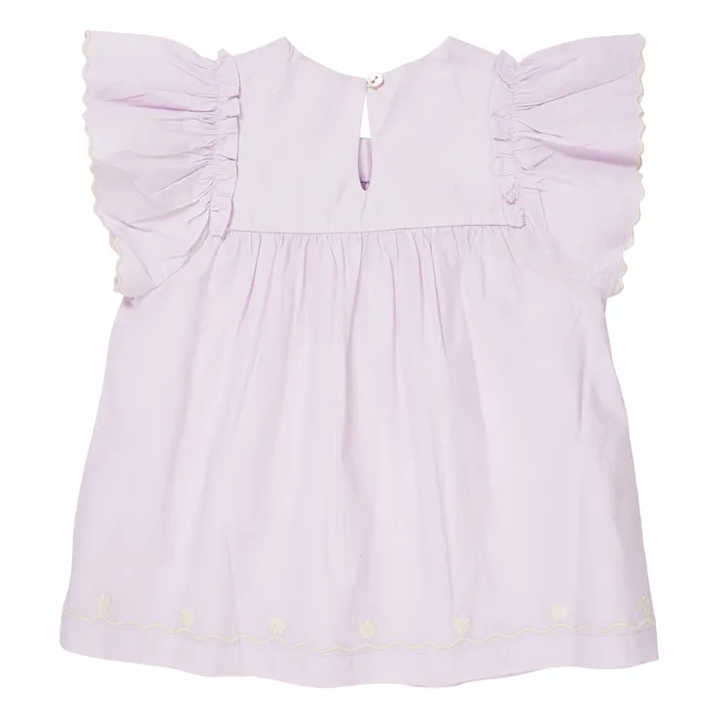 Blusa con volantes de popelín de algodón orgánico | Lila