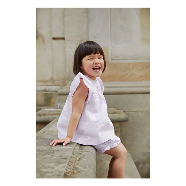 Blusa con volantes de popelín de algodón orgánico | Lila