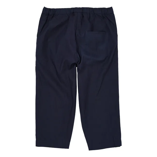 Pantalón de popelina de algodón ecológico con cintura ajustable | Azul Marino