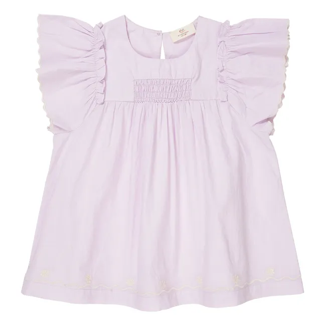 Blusa con volantes de popelín de algodón orgánico | Lila