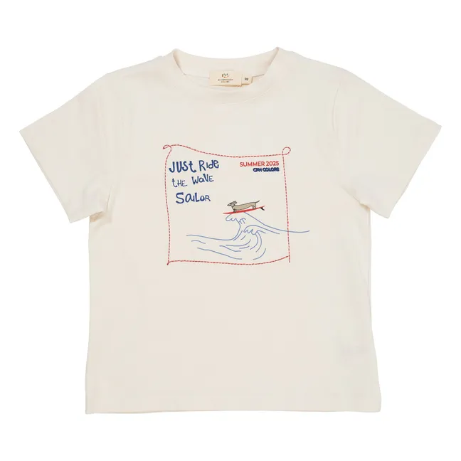 Organic cotton embroidered T-shirt | Ecru