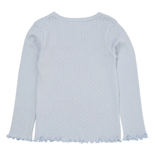 Camiseta calada Pointelle Algodón orgánico | Azul Pálido