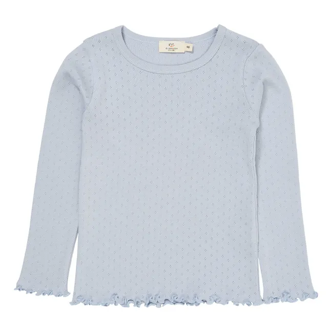 Camiseta calada Pointelle Algodón orgánico | Azul Pálido