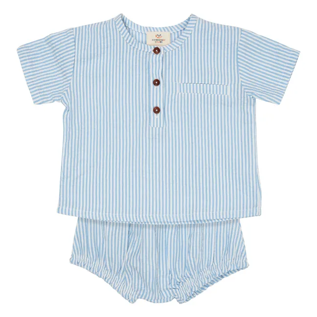 Conjunto de camiseta y bloomer de algodón ecológico | Azul Cielo