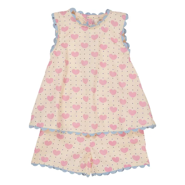 Conjunto de top y pantalón corto Corazones de algodón orgánico | Rosa Pálido