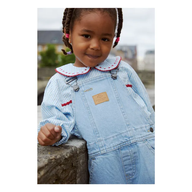 Blouse Rayures Col Claudine Coton Bio | Bleu ciel