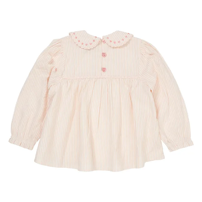 Blouse Rayures Col Claudine Coton Bio | Rose pâle