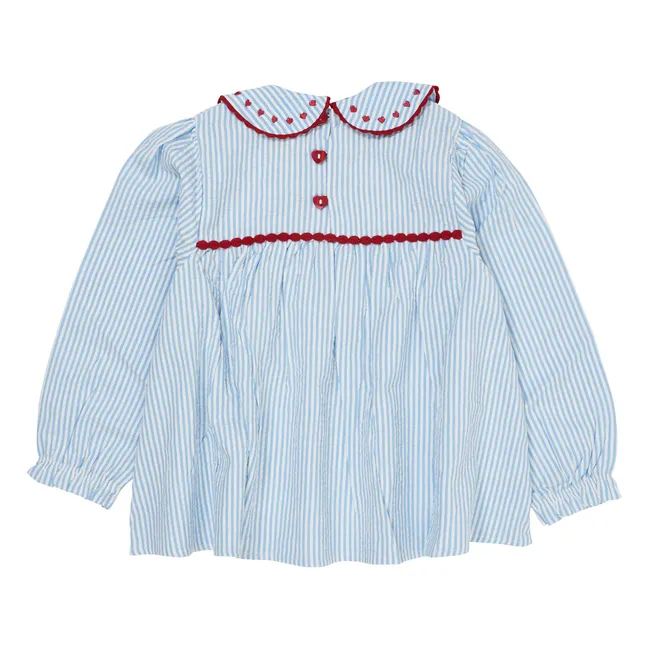 Camicetta a righe Collo Claudine Cotone biologico | Azzurro