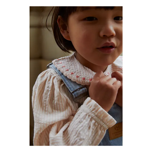 Blouse Rayures Col Claudine Coton Bio | Rose pâle