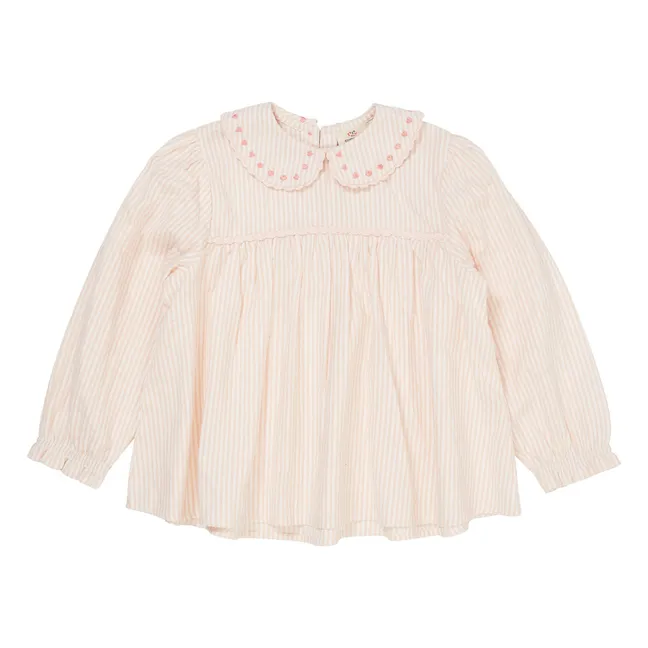 Blouse Rayures Col Claudine Coton Bio | Rose pâle