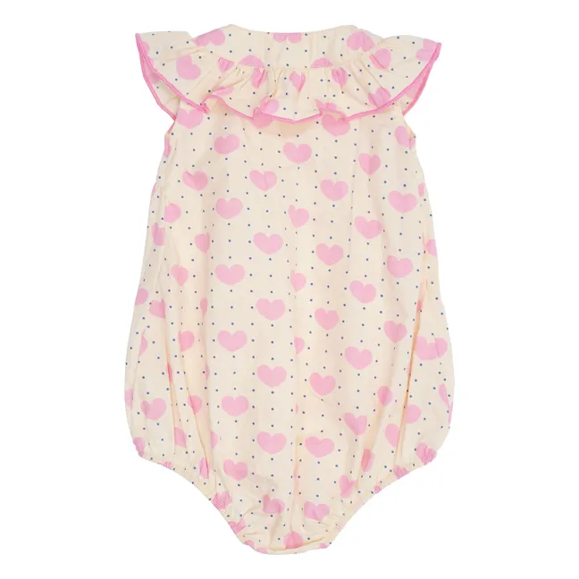 Pelele de algodón orgánico con corazones de lunares | Rosa Pálido