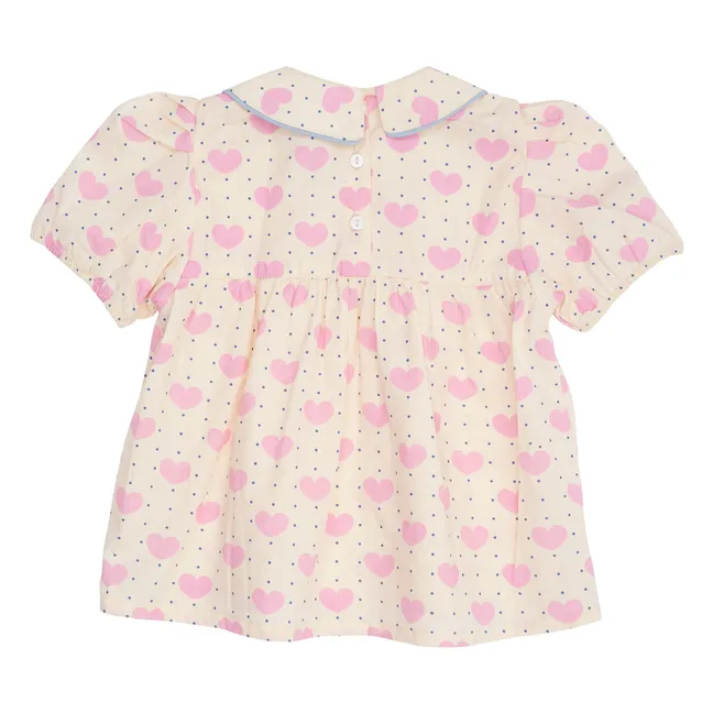 Blusa de algodón orgánico Dots Hearts | Rosa Pálido