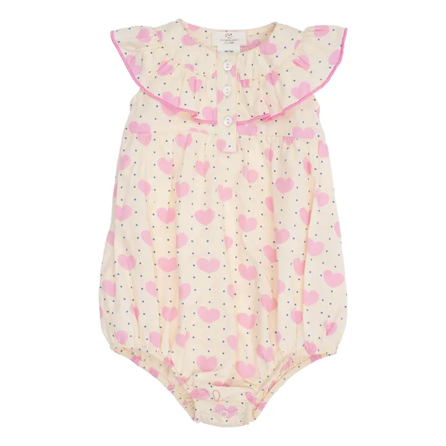 Pelele de algodón orgánico con corazones de lunares | Rosa Pálido