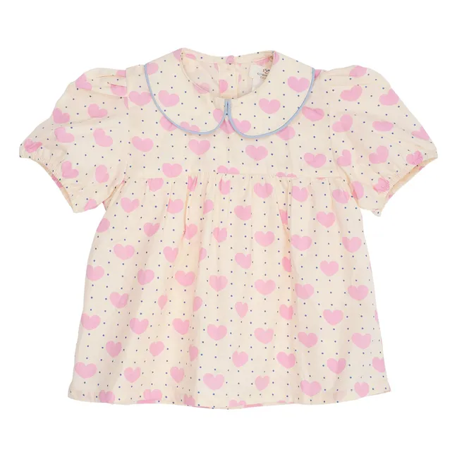 Blusa de algodón orgánico Dots Hearts | Rosa Pálido