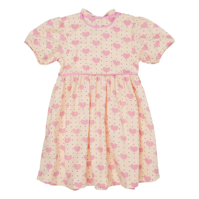 Abito in cotone organico a pois e cuori | Rosa Pallido