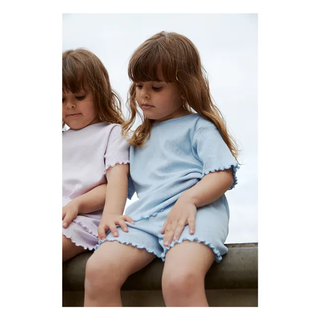 Einfarbiges T-Shirt Pointelle Bio-Baumwolle | Blassblau