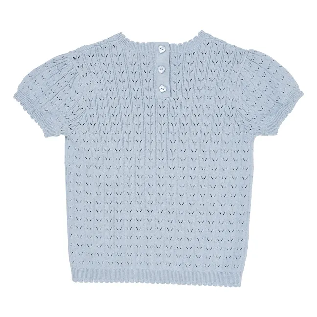 T-Shirt Pointelle Bio-Baumwolle | Blassblau